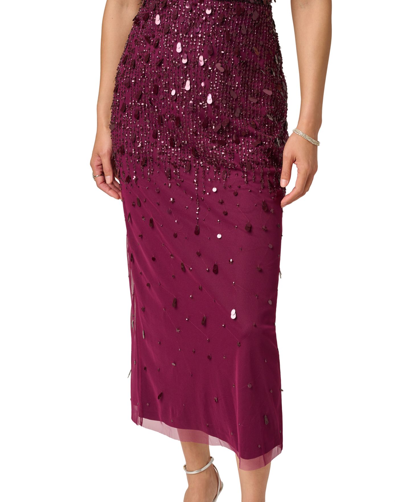 Женское платье Adrianna Papell Beaded Mesh Flutter-Sleeve Midi, цвет: Бордо — фото 4