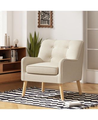 Mid Century Modern Tufted Fabric Accent Chair with Solid Wood Legs
