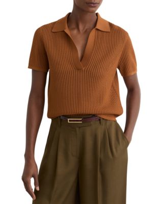Women's Open-Stitch Knitted Polo Top