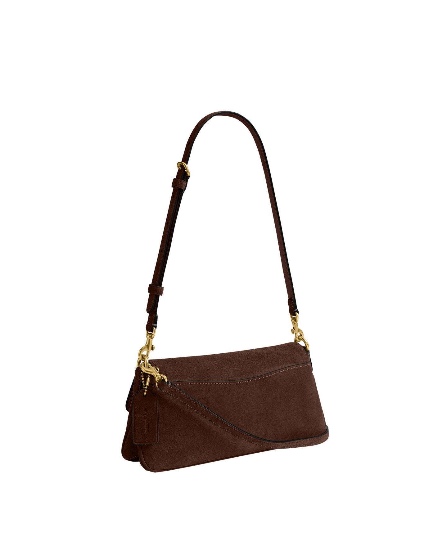 Женская сумка COACH Jet Small Suede Slim Shoulder, цвет: Латунный / Шоколадный — фото 4
