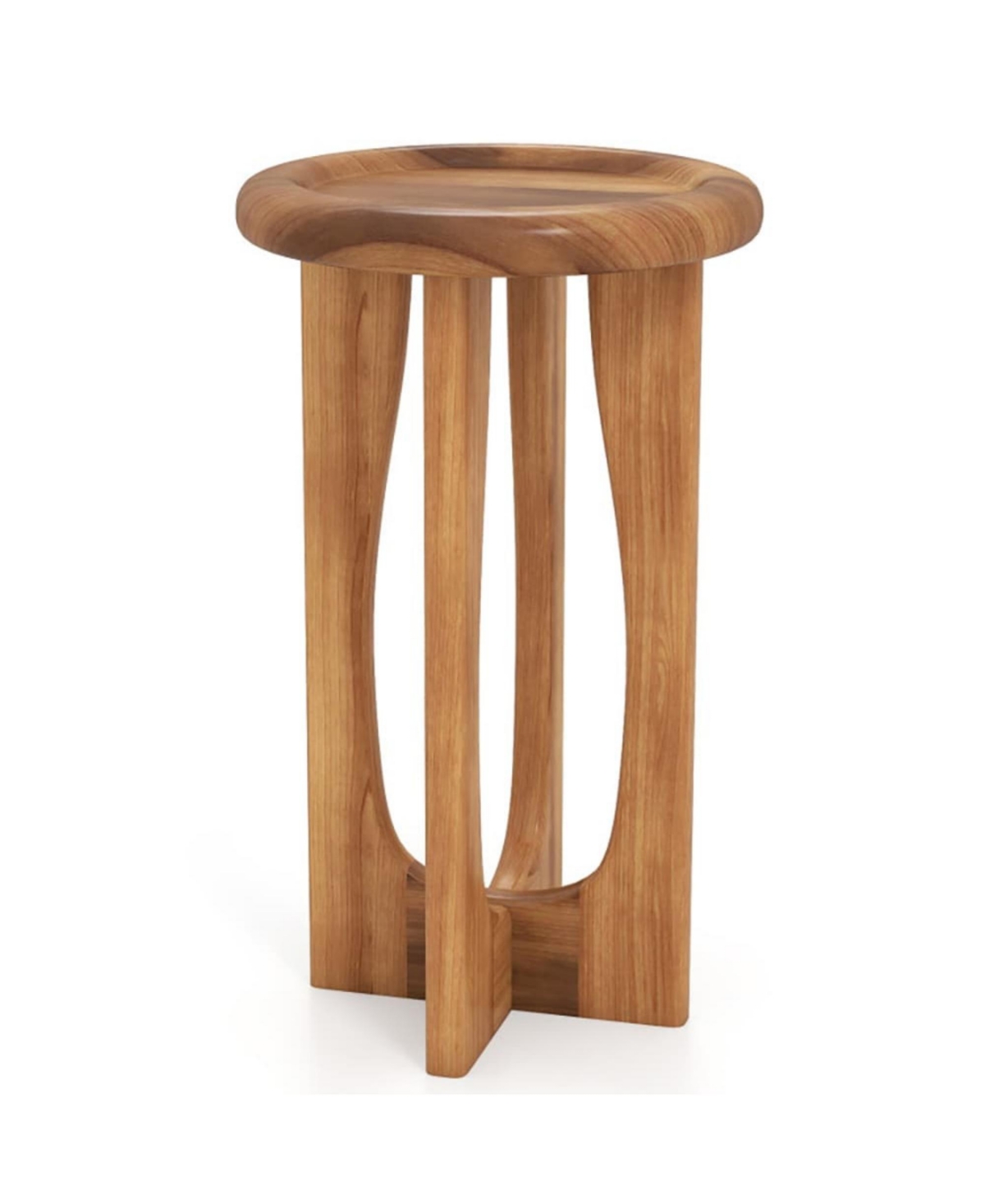 Yiortwo Outdoor Coffee Table with Round Tray Top and Solid Mahogany Wood Cross Legs