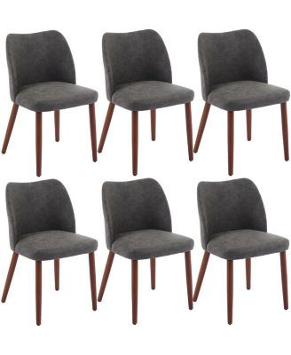 Dining Chair Set of 6, Linen Upholstered Dining Chair with Solid Wood Legs, Wing Backrest, Wooden Kitchen Chair