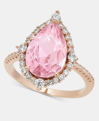 Pink Crystal Pear Halo Ring