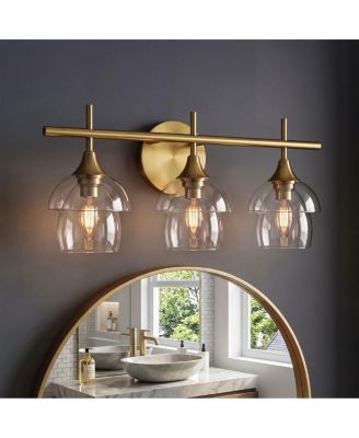 3-Light Bathroom Vanity Light, Modern Wall Sconce with Clear Glass Shades