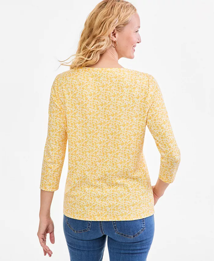 Women's Printed 3/4 Sleeve Henley Top - thumbnail 3