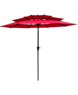 Tier Patio Umbrella with Crank Lift and Push Button Tilt for Outdoor Dining