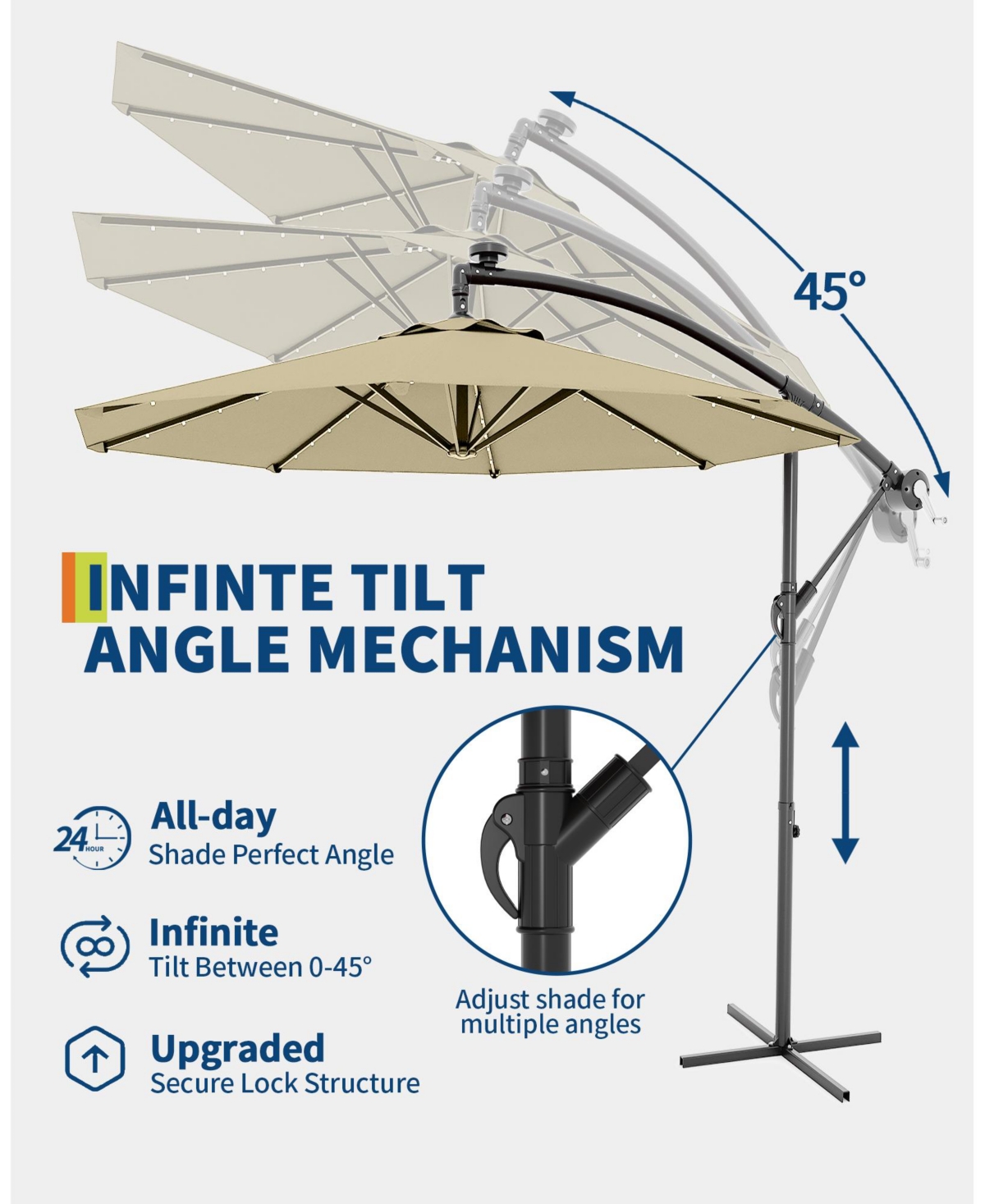 gaomon 10Feet Uv-Resistant Offset Patio Umbrella with Solar Led Lights for Backyard
