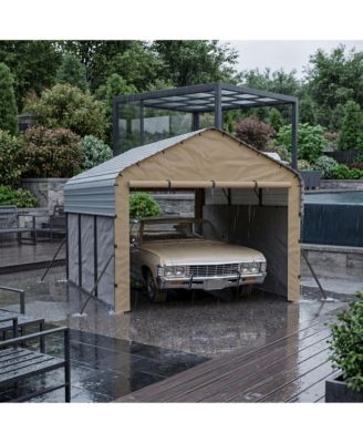 Heavy Duty Carport, Galvanized Steel Frame with Painted Steel Pitched Roof, Vehicle Parking Shelter