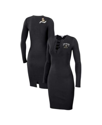 Women's Black New Orleans Saints Lace Up Long Sleeve Dress