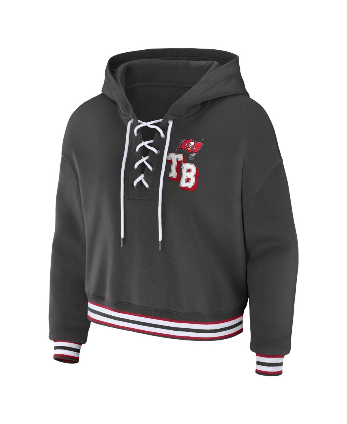 Wear by Erin Andrews Women's Pewter Tampa Bay Buccaneers Lace-Up Pullover Hoodie