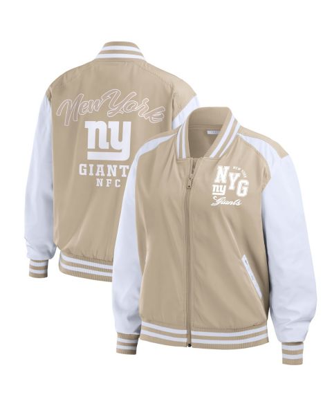 Женские куртки WEAR by Erin Andrews Women's Tan New York Giants Tonal Full-Zip Bomber Jacket