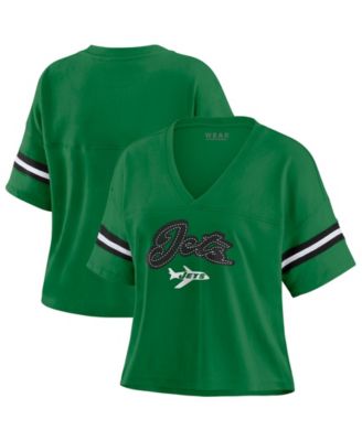 Women's Kelly Green New York Jets Color Block Boxy V-Neck T-Shirt