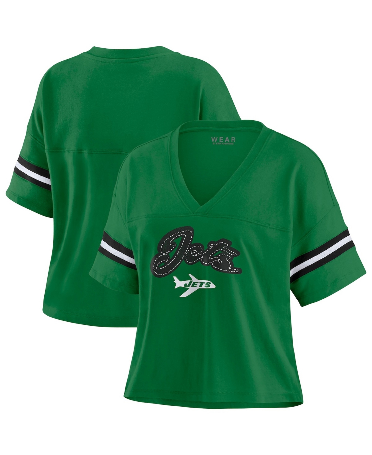 Wear by Erin Andrews Women's Kelly Green New York Jets Color Block Boxy V-Neck T-Shirt