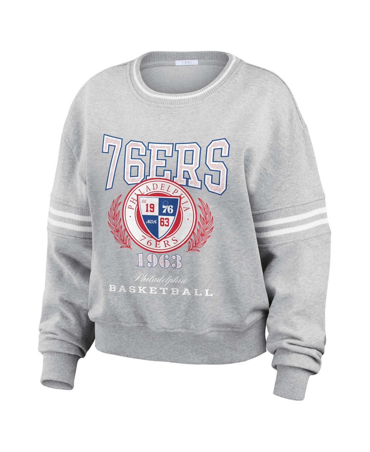 Wear by Erin Andrews Women's Heather Gray Philadelphia 76ers French Terry Pullover Sweatshirt