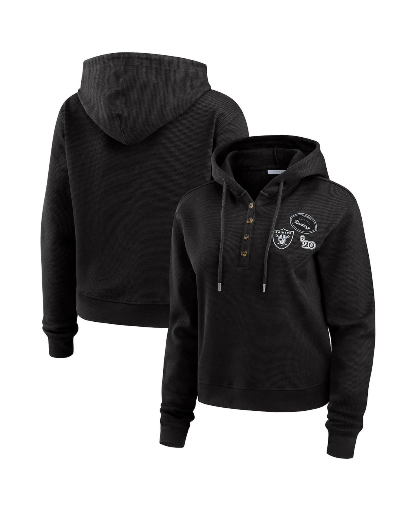 Женское худи WEAR by Erin Andrews Black Las Vegas Raiders Waffle Pullover — фото 1