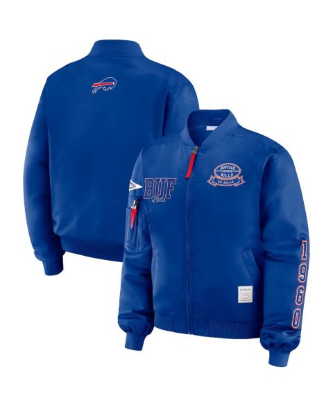 Женские куртки WEAR by Erin Andrews Women's Royal Buffalo Bills Patch Full-Zip Bomber Jacket