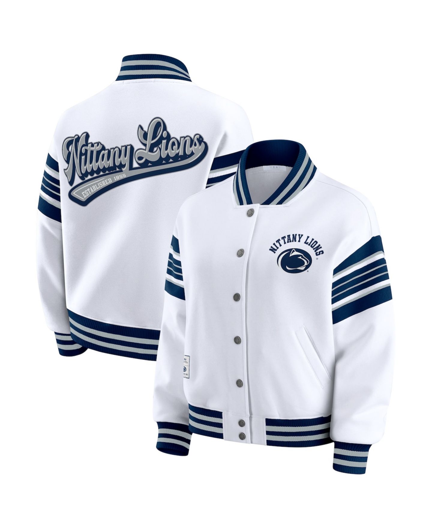 Женская куртка WEAR by Erin Andrews White/Navy Penn State Nittany Lions Satin Stitch Full-Snap Fleece Sweatshirt — фото 1