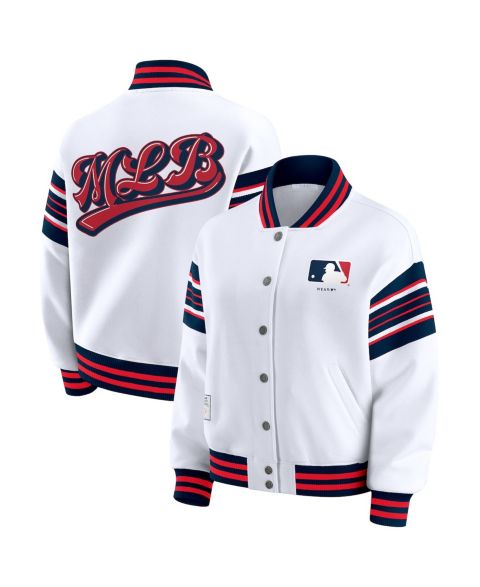 Женские худи WEAR by Erin Andrews Women's White MLB Merchandise Full-Snap Fleece Sweatshirt Jacket