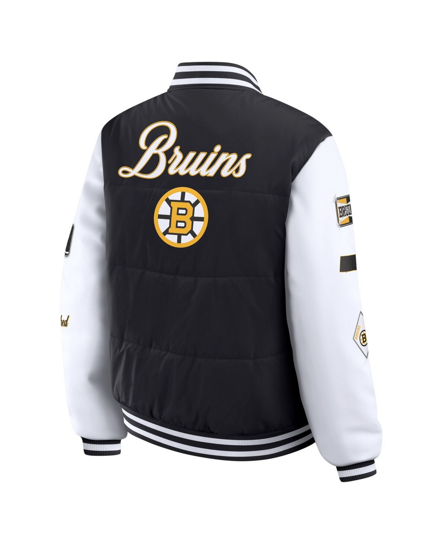 Женская куртка WEAR by Erin Andrews Black/White Boston Bruins Varsity Full-Snap Puffer — фото 3