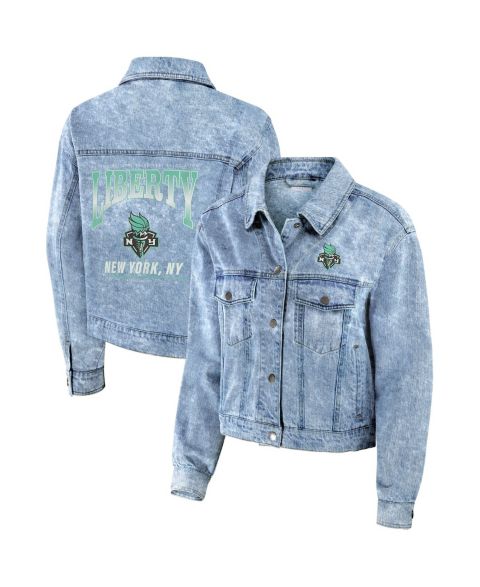 Женские куртки WEAR by Erin Andrews Blue New York Liberty Full-Snap Denim Jacket