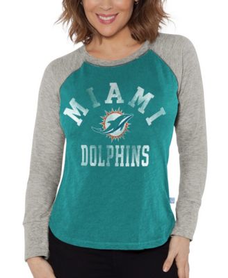 Women's Aqua/Heather Gray Miami Dolphins Waffle Knit Raglan Long Sleeve T-Shirt
