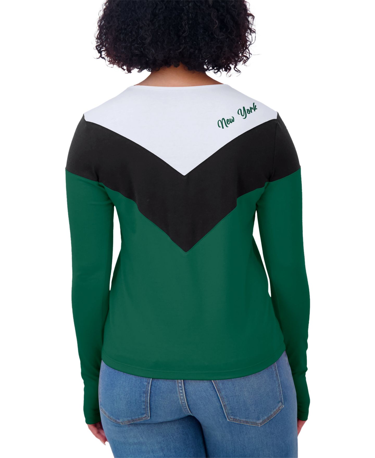Женская футболка WEAR by Erin Andrews Green/Black New York Jets Plus Size Chevron Tri-Blend Long Sleeve — фото 5