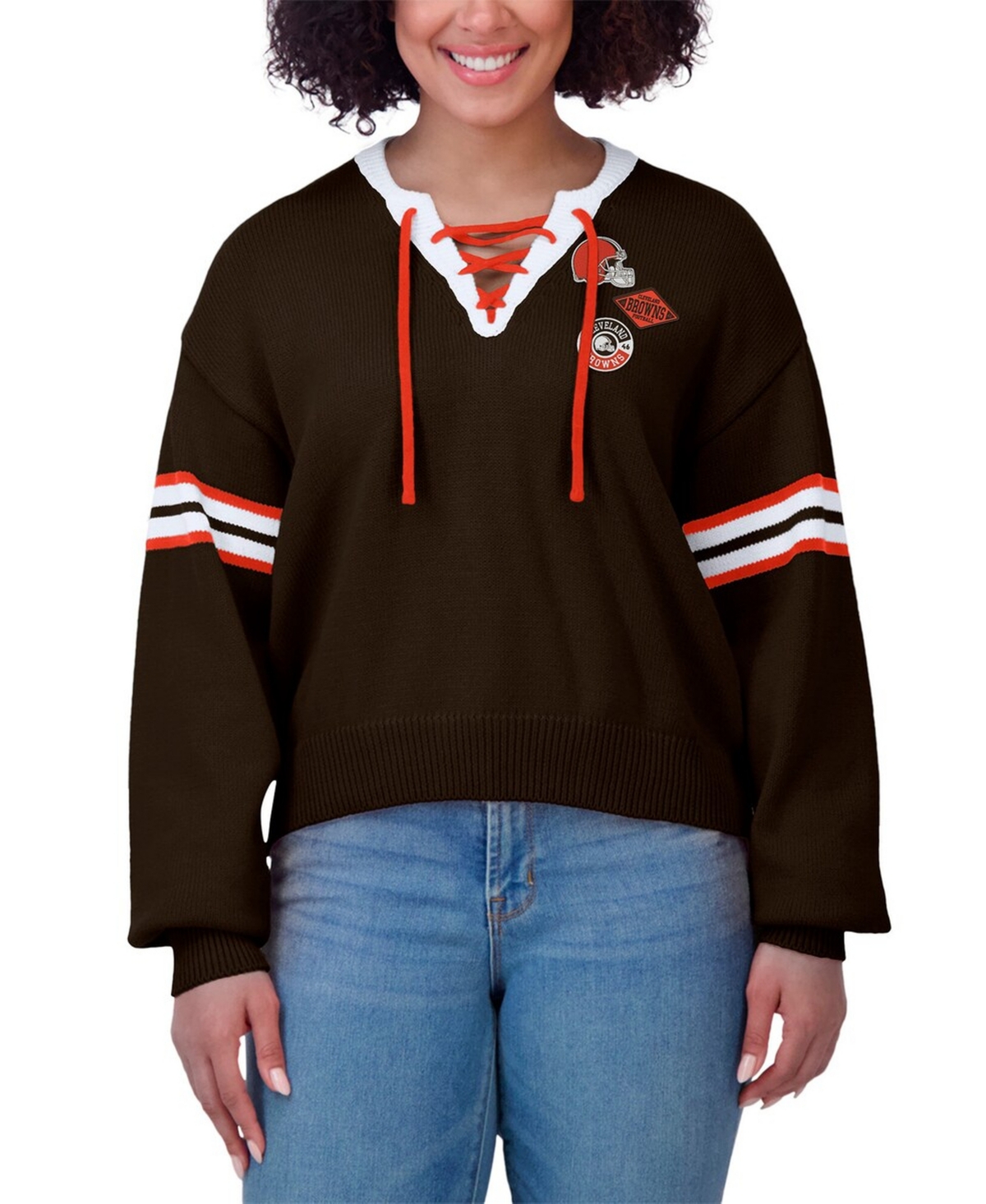 Wear by Erin Andrews Women's Brown Cleveland Browns Lace-Up Sweater