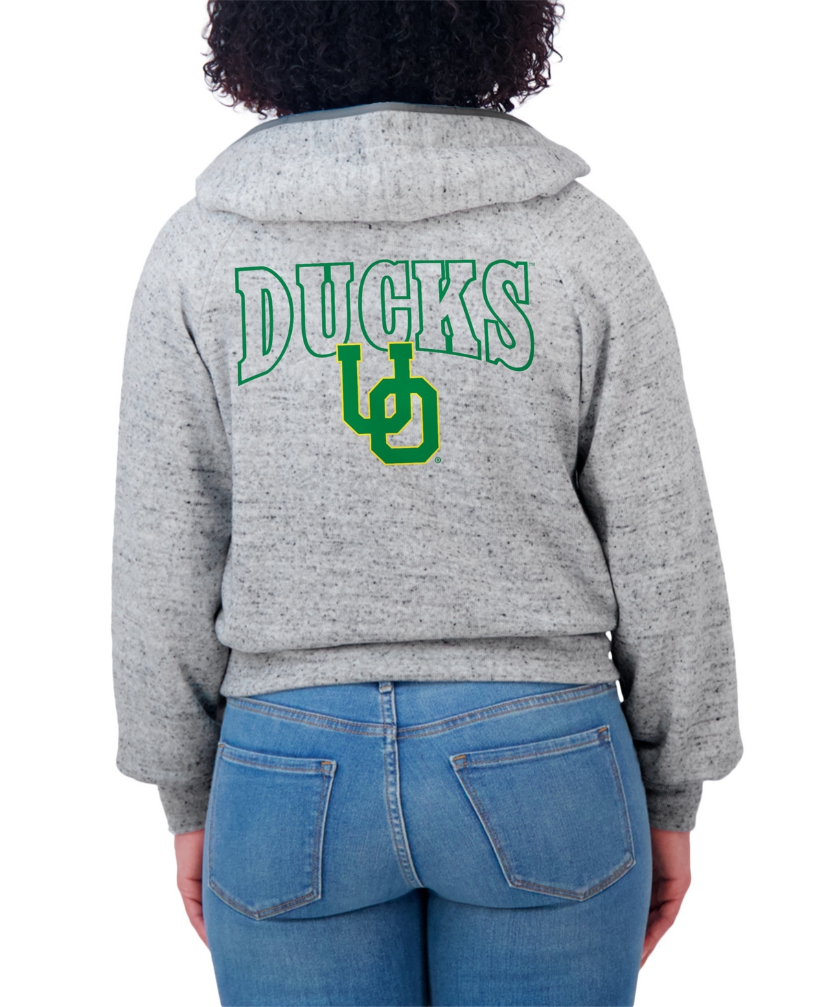 Wear by Erin Andrews Women's Heather Gray Oregon Ducks Wear Speckle Double-Hit Raglan Full-Zip Hoodie