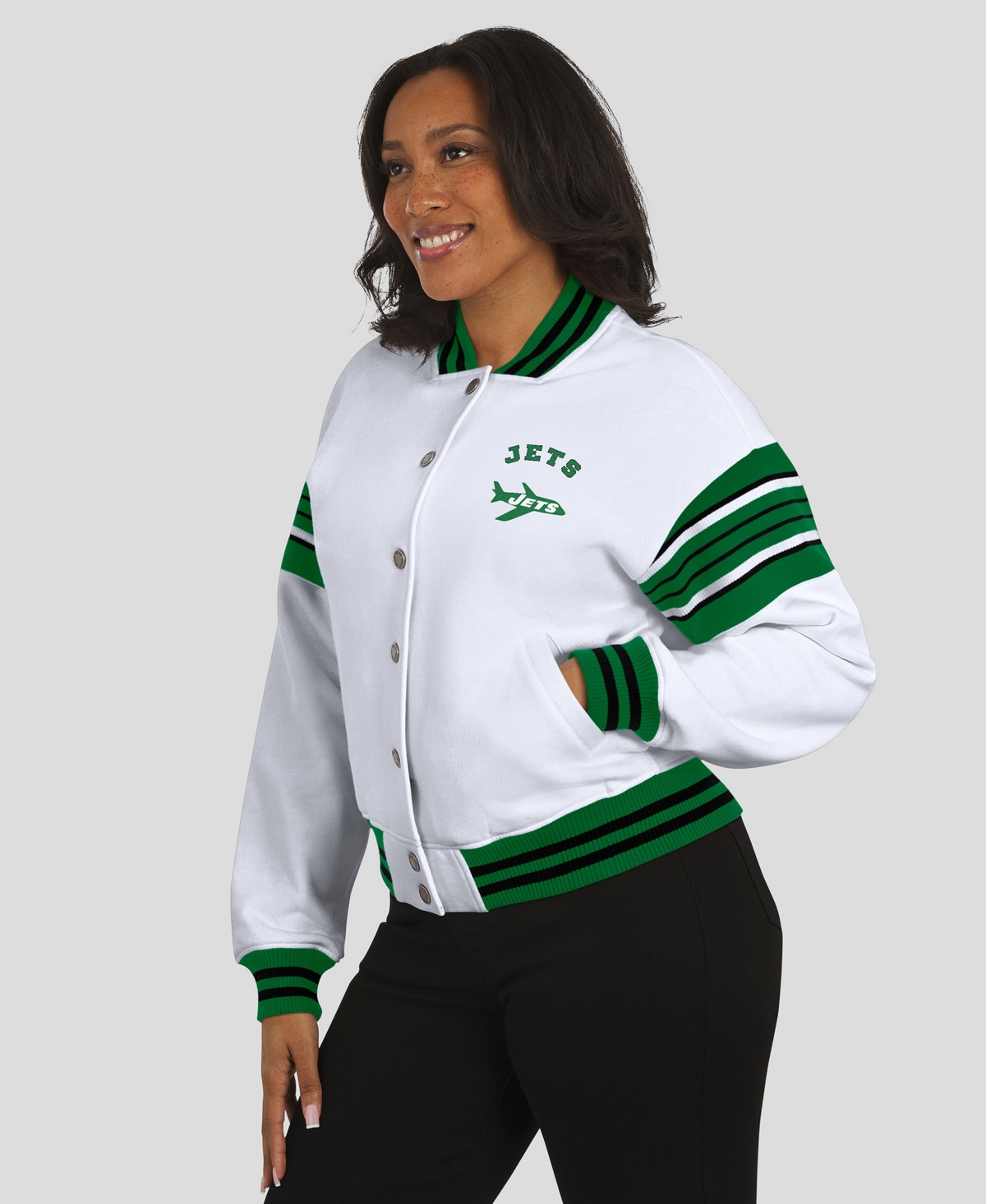 Wear by Erin Andrews Women's White New York Jets Full-Snap Fleece Sweatshirt Jacket