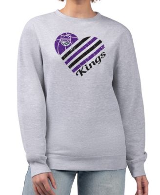 Women's Heather Gray Sacramento Kings Heart Graphic Fleece Pullover Sweatshirt