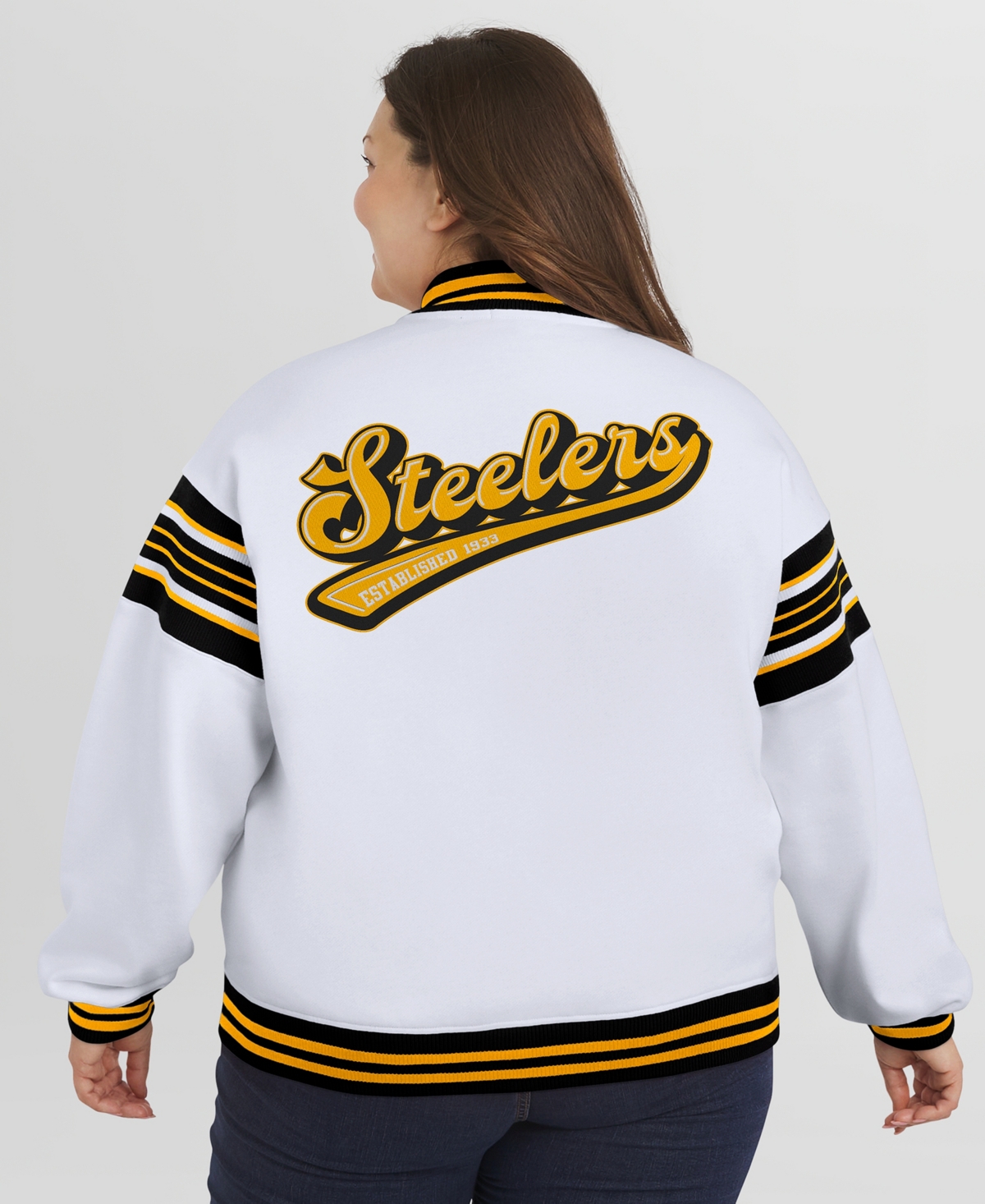 Wear by Erin Andrews Women's White Pittsburgh Steelers Plus Full-Snap Fleece Sweatshirt Jacket