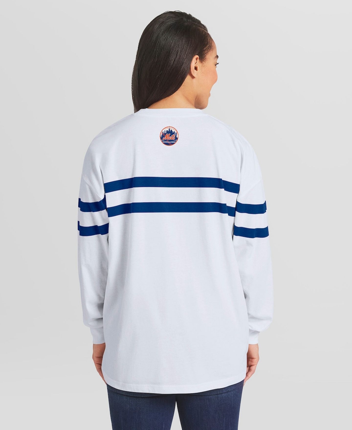 Женская футболка WEAR by Erin Andrews White New York Mets Oversized Long Sleeve Striped — фото 4