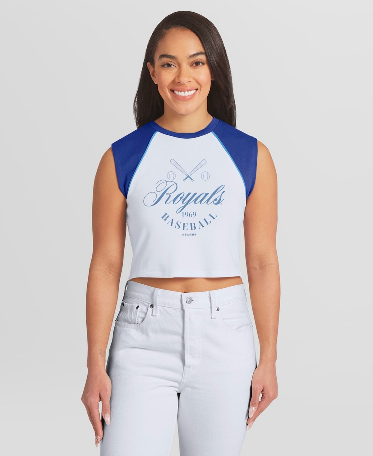Wear by Erin Andrews Women's White Kansas City Royals Cooperstown Cropped Raglan Tank Top