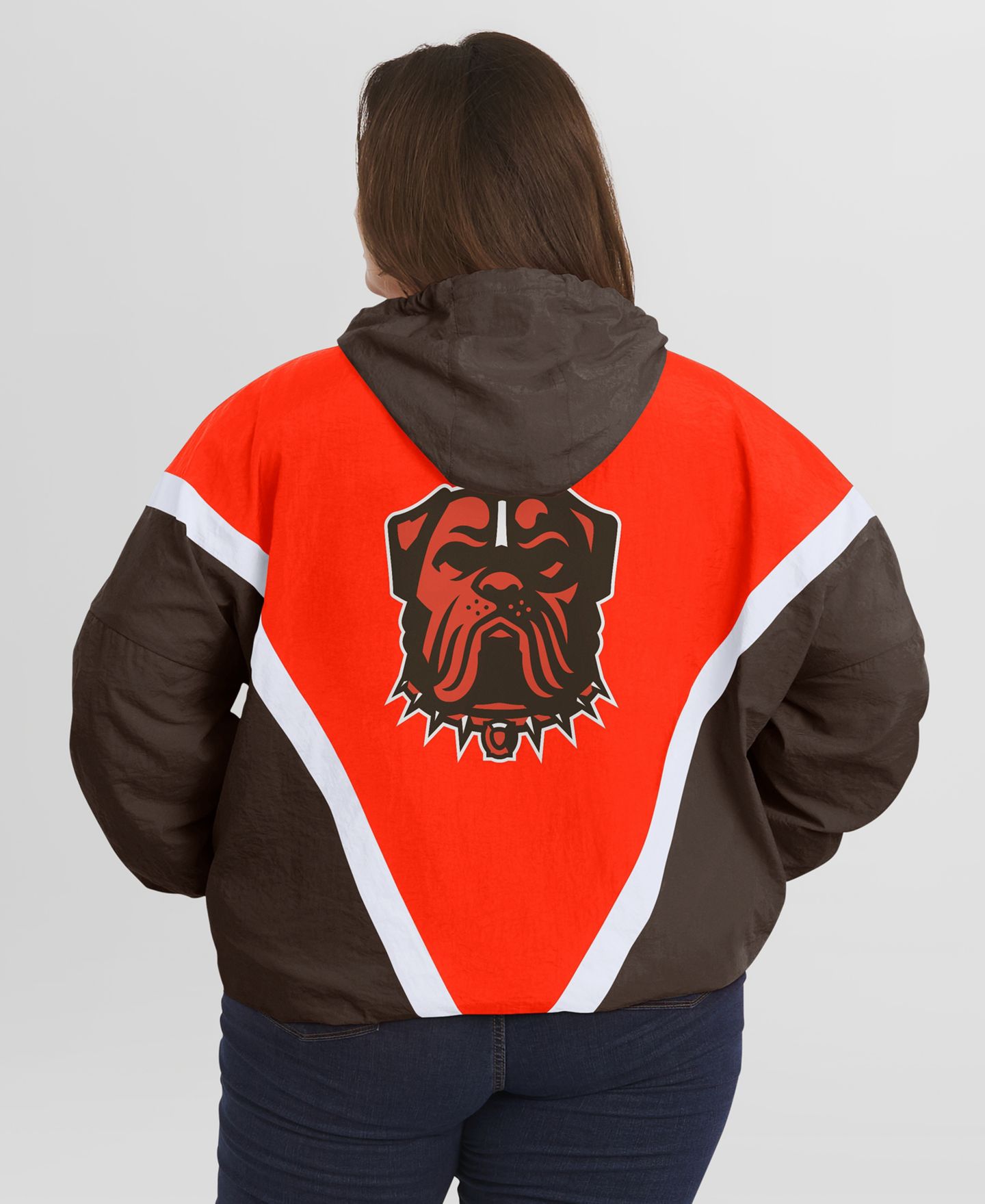 Женские худи WEAR by Erin Andrews Orange/Brown Cleveland Browns Plus Size Retro Crinkle Full-Zip Windbreaker Jacket — фото 5