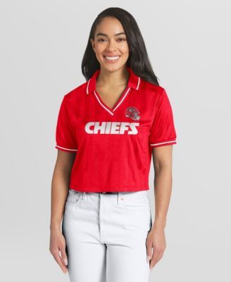 Women's Red Kansas City Chiefs Cropped Jersey Polo Shirt