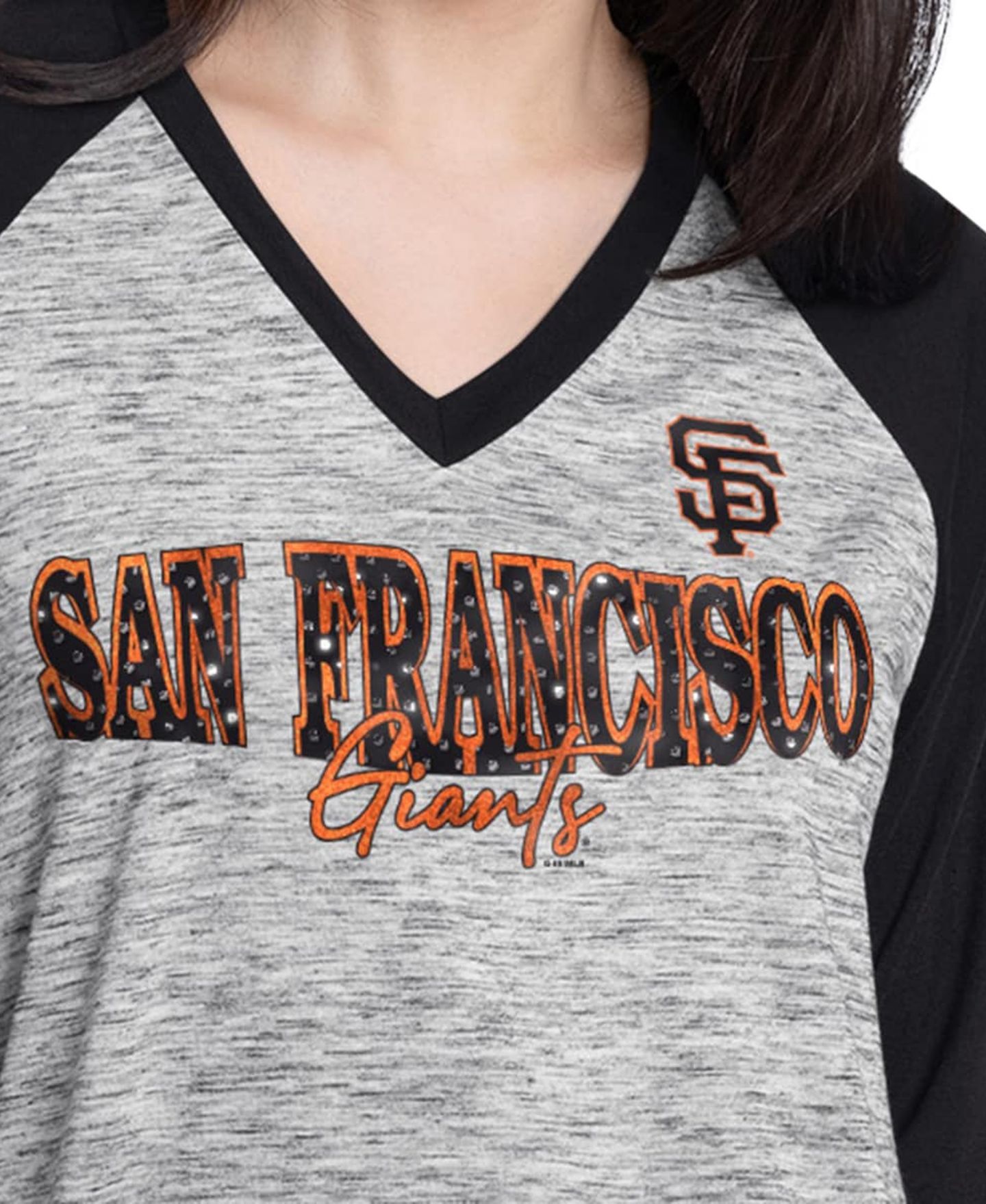 Женская футболка G-III 4Her by Carl Banks Black/Heather Black San Francisco Giants Speed Training 3/4-Sleeve Rhinestone V-Neck — фото 5