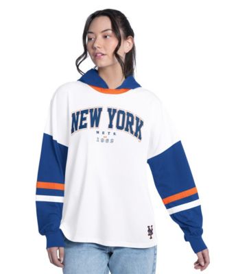 Women's White/Royal New York Mets Key Player Oversized Hooded Long Sleeve T-Shirt