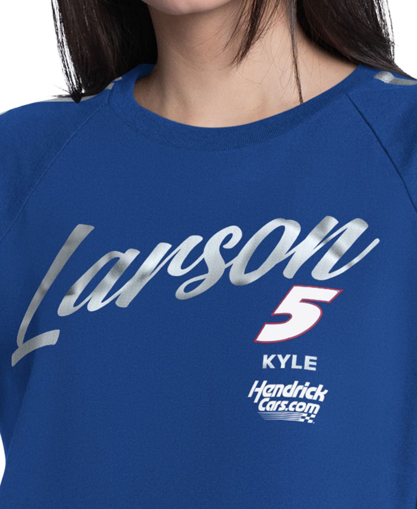 Женская футболка G-III 4Her by Carl Banks Royal Kyle Larson Raglan Cropped Classic Play Silver Trim — фото 3