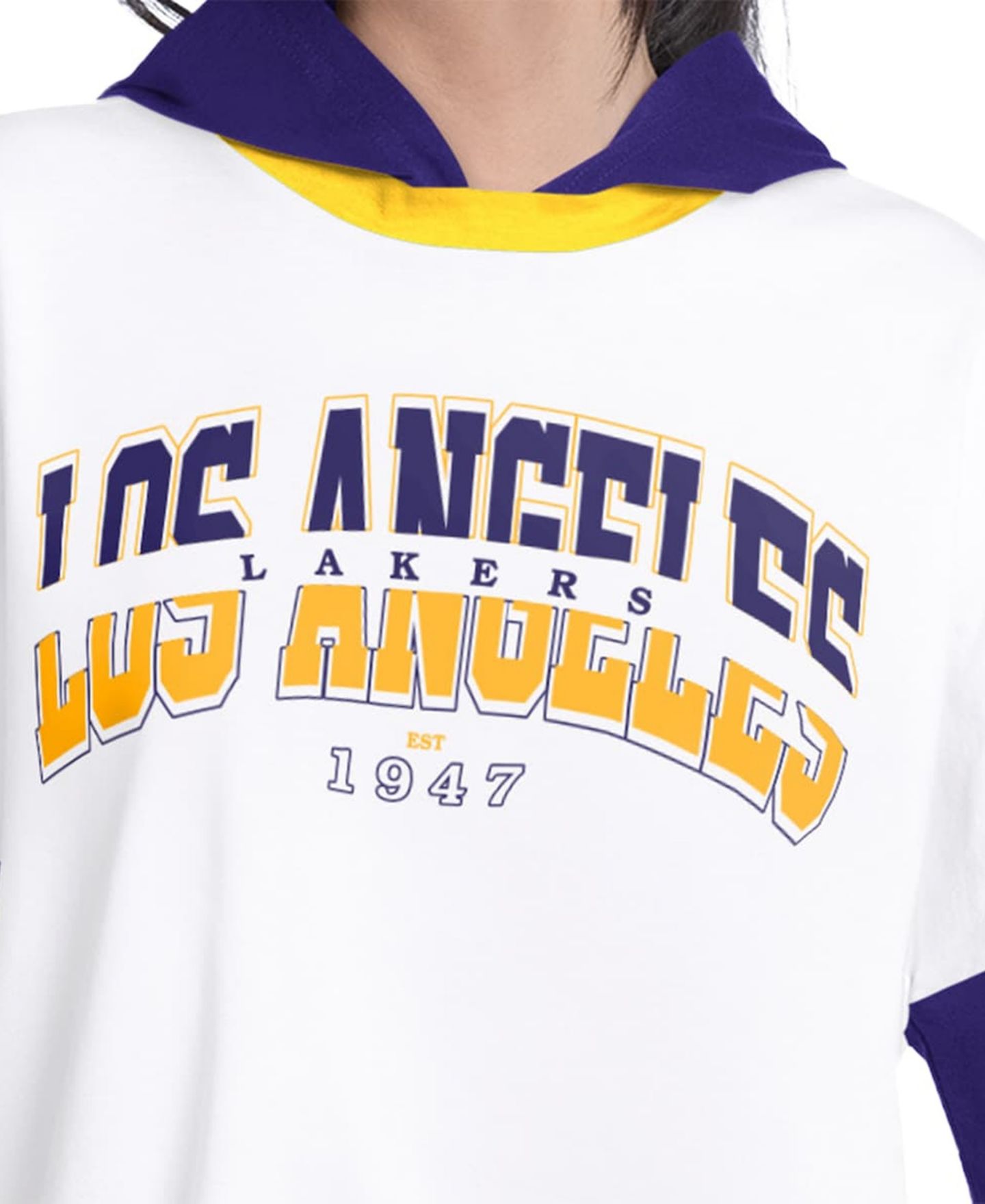 Женская футболка G-III 4Her by Carl Banks White/Purple Los Angeles Lakers Key Player Oversized Hooded Long Sleeve — фото 3