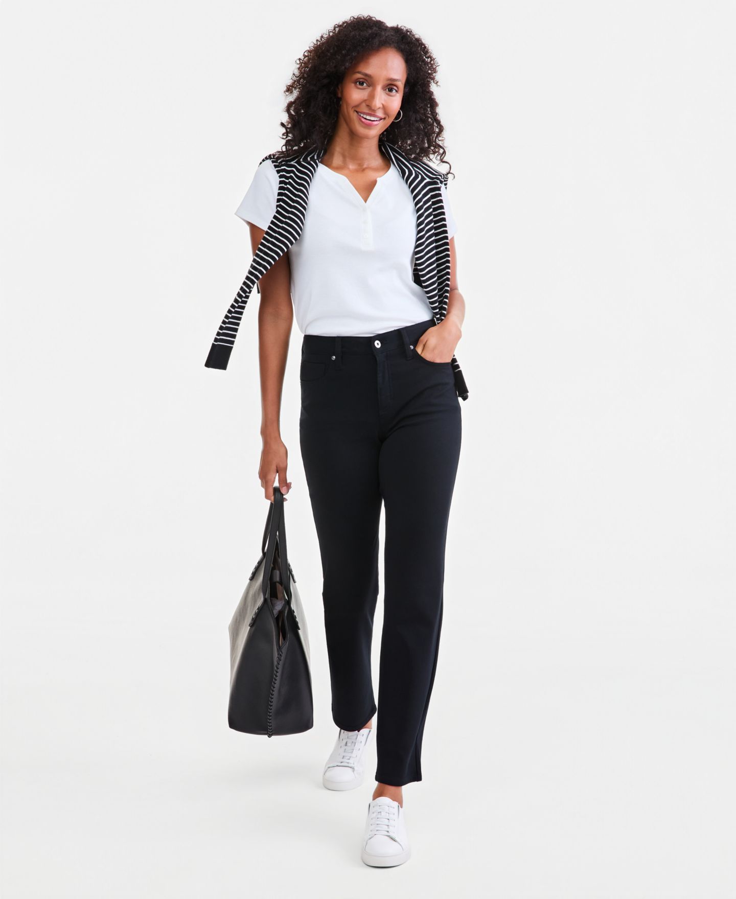 Женские брюки Style & Co Petite High-Rise Straight-Leg Ponte, цвет: Глубокий чёрный — фото 2