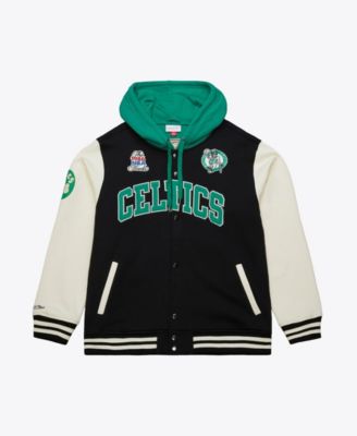 Men's Black Boston Celtics Vintage Logo Courtside Fleece Full-Button Jacket