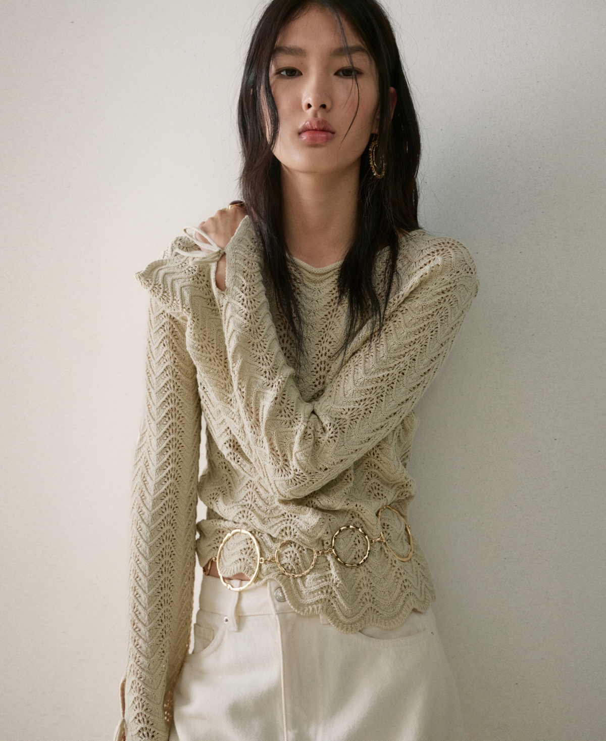 Mango Women's Slit Sleeves Open-Knit Sweater