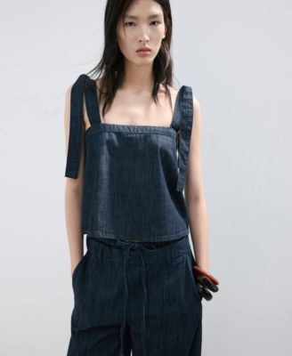 Women's Tie-Up Straps Denim Top