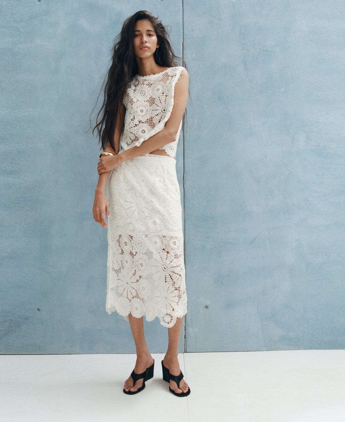 Mango Women's Crochet Midi Skirt