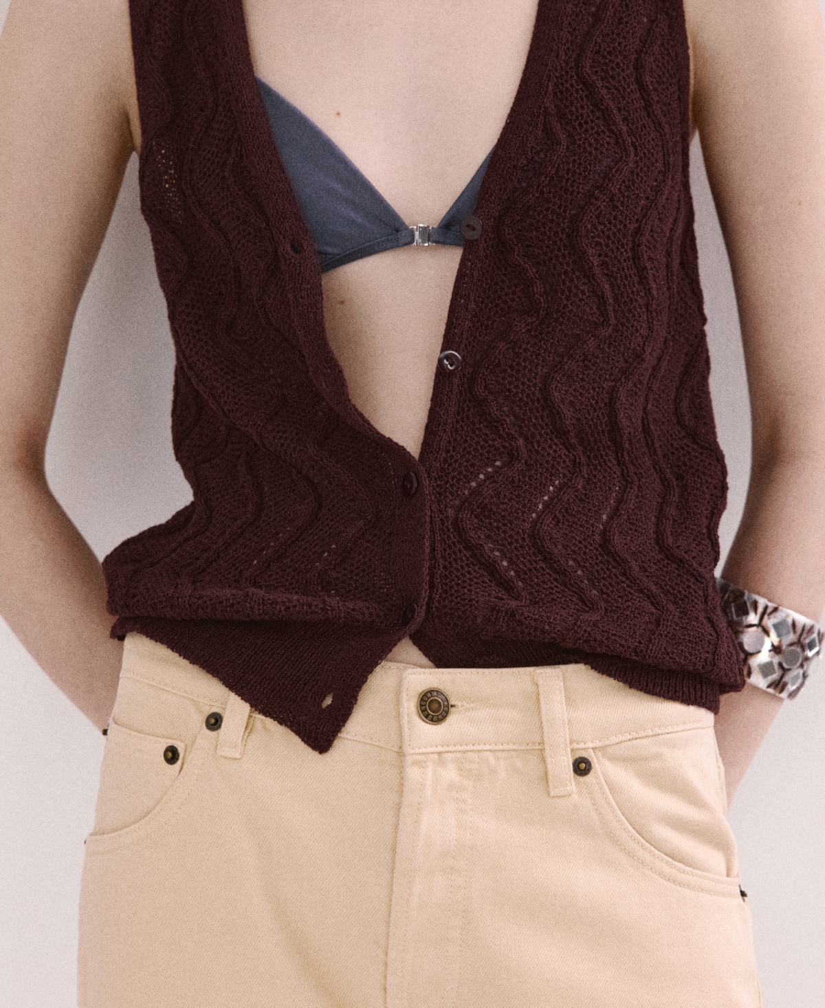 Mango Women's Open-Knit V-Neck Vest