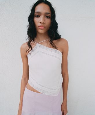 Women's Lace Details Linen Top