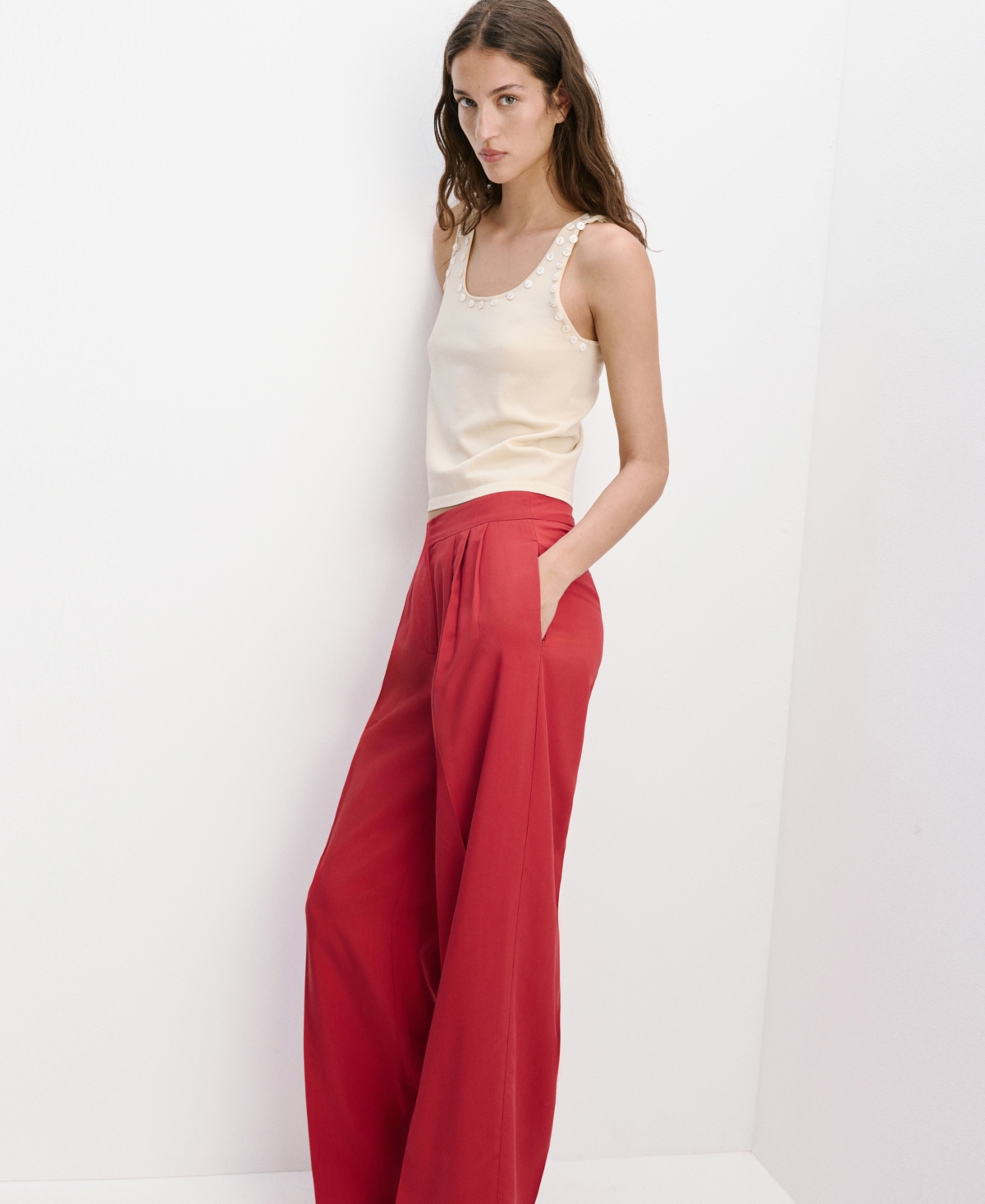 Mango Straight Lyocell Pants In Red