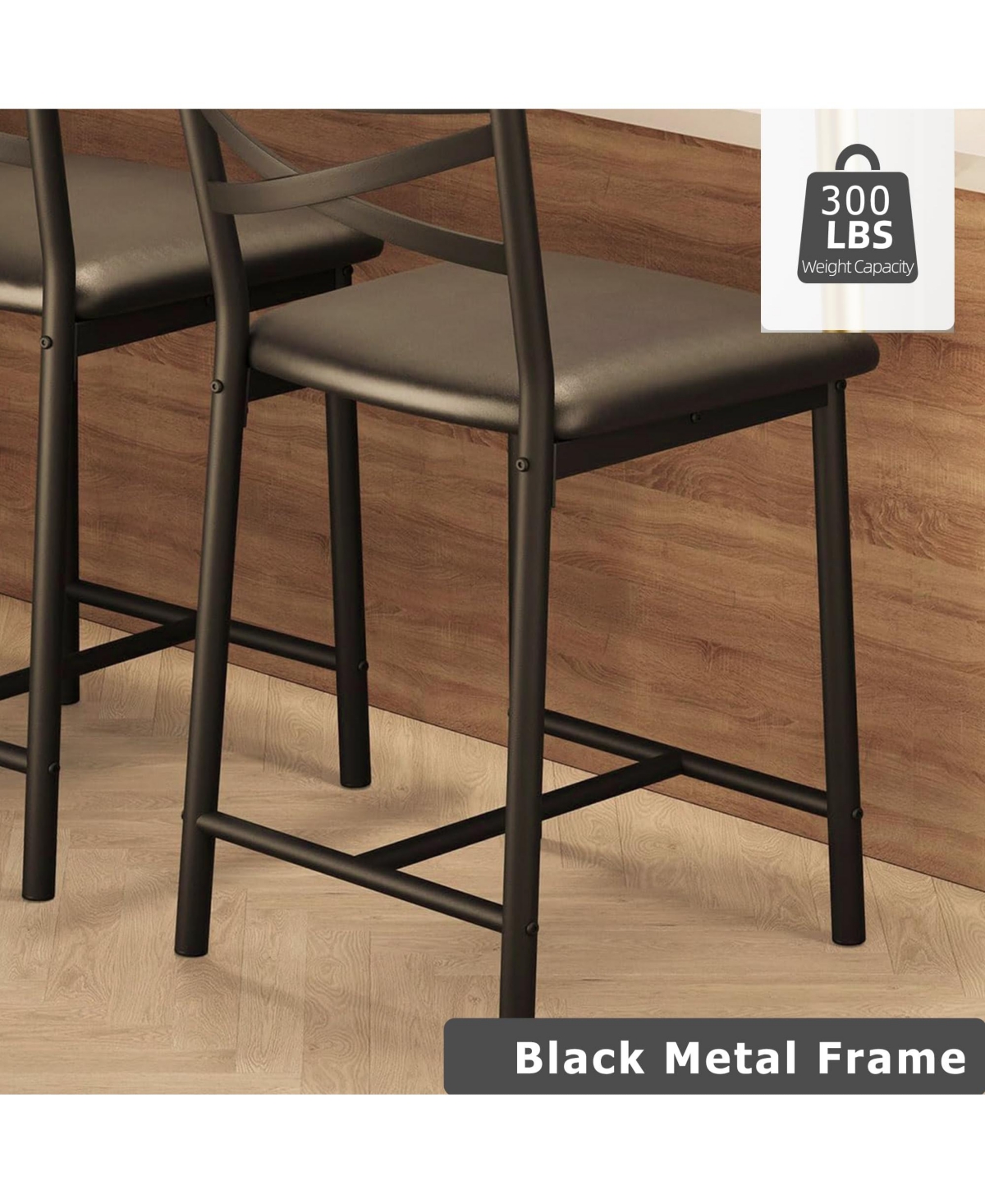 homfan Set of 4 Bar Stools, 26 Inch Black Pu Leather Stools with Straight Back and Thick Cushion for Kitchen Island or Dining Room