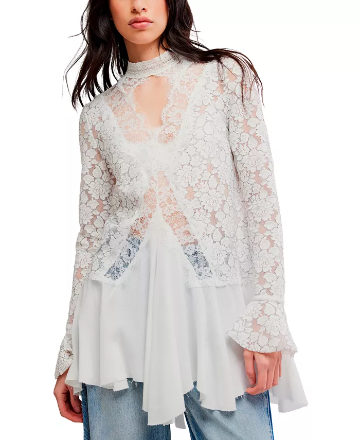 Women's First Crush Mock-Neck Lace Tunic Top