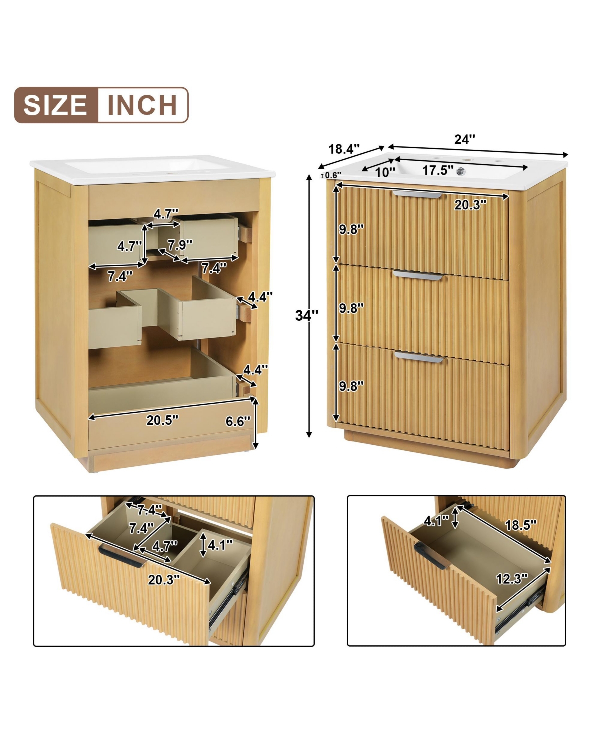 Busdays Modern Luxury Bathroom Vanity with Ceramic Sink Cabinet Open Shelf and Closed Storage